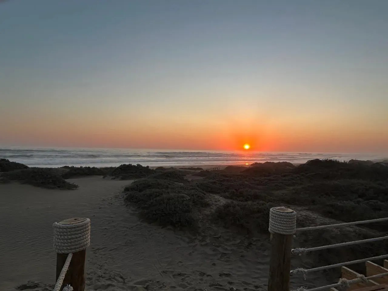Sundown over the Atlantic from the dunes at Meob Lodge